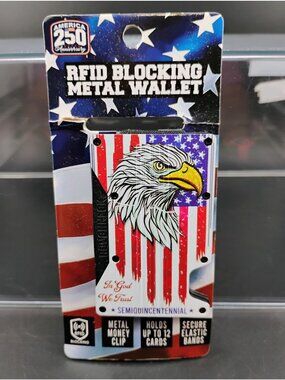America 250 RFID Blocking Metal Wallet Eagle Design Money Clip